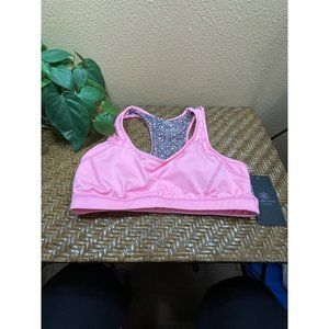PL Movement PINK LOTUS Pink Sports Bra Dark Grey Accents Size S NWT